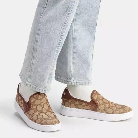 Coach Wells Slip On Sneakers C4393 Sig PVC Khaki Saddle Women’s 9B NIB - Picture 12 of 12